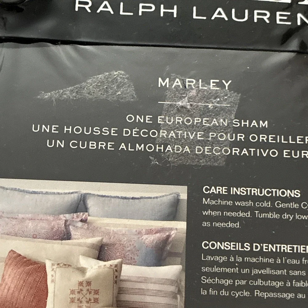 NEW Lauren Ralph Lauren Marley Fringe Euro Sham 26x26 Light Blue MSRP $13